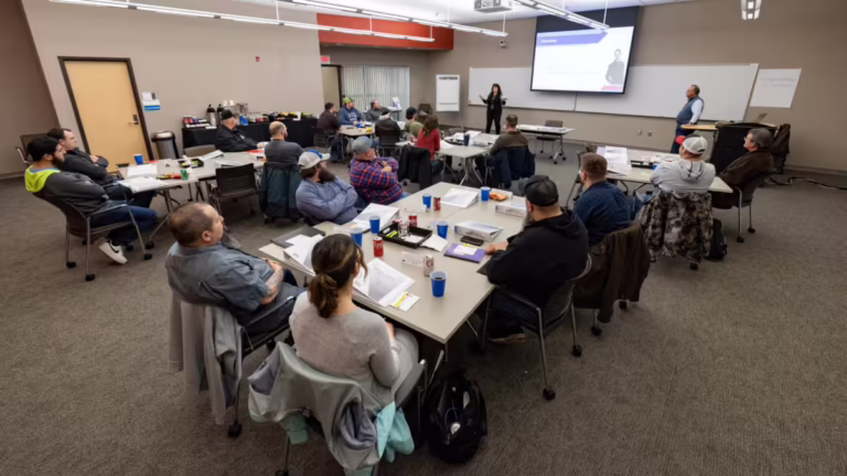 Training space with many participants listening