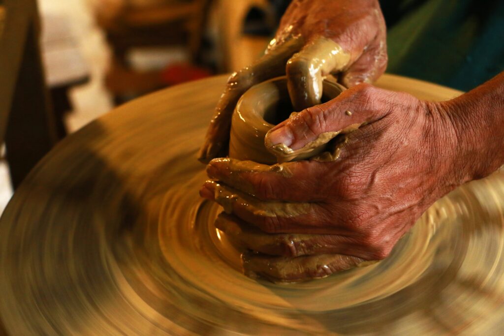 Ceramics on wheel.