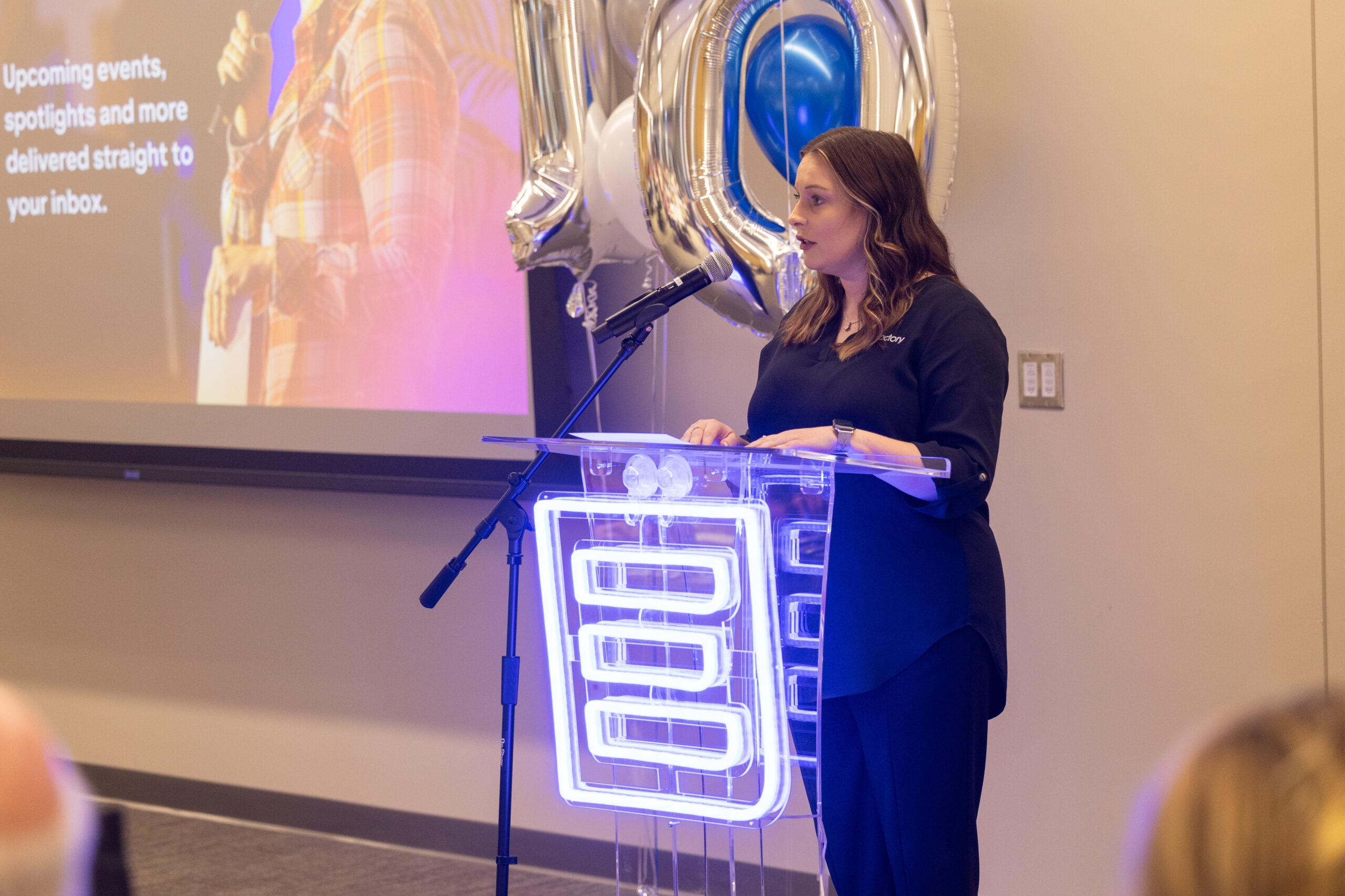 Rachel Anderson addresses the crowd at our anniversary celebration.