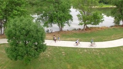 Ozarks Greenway trail from above.