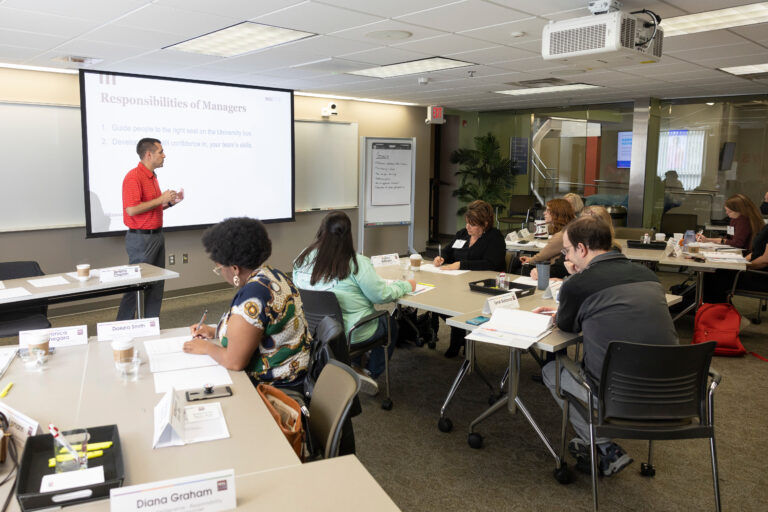 Man leads training course.