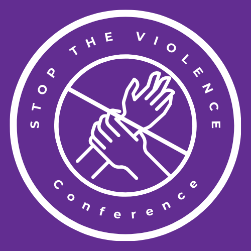 Purple Stop the Violence Conference logo with white letters