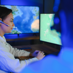 Dispatch officer typing on computer