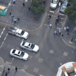 Aerial shot of downtown street