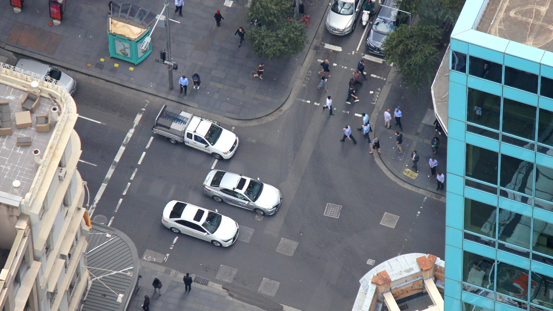 Aerial shot of downtown street