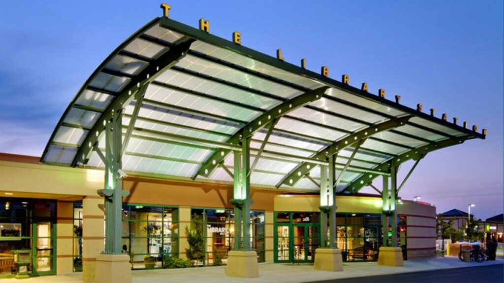 Exterior of Springfield's Library Station at sunset