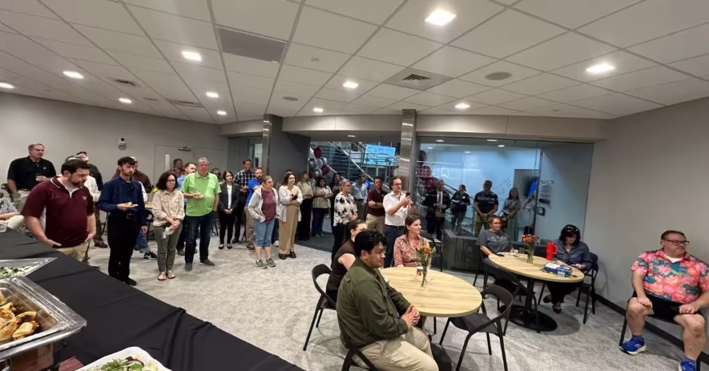 Crowd listens during remarks